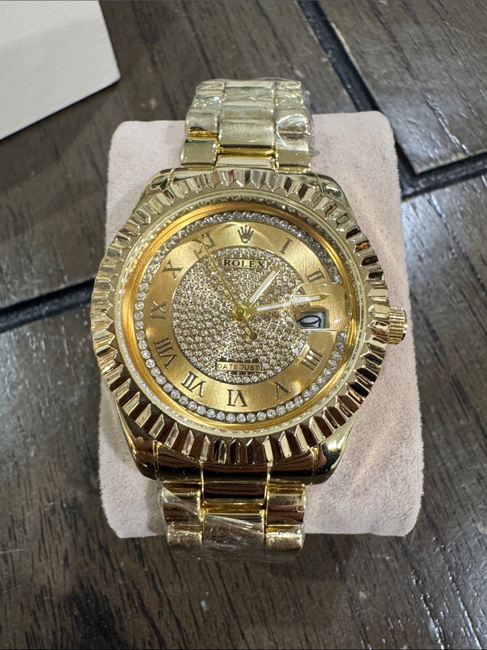 Gold Tone Women's Paved Dial Datejust Bracelet Watch